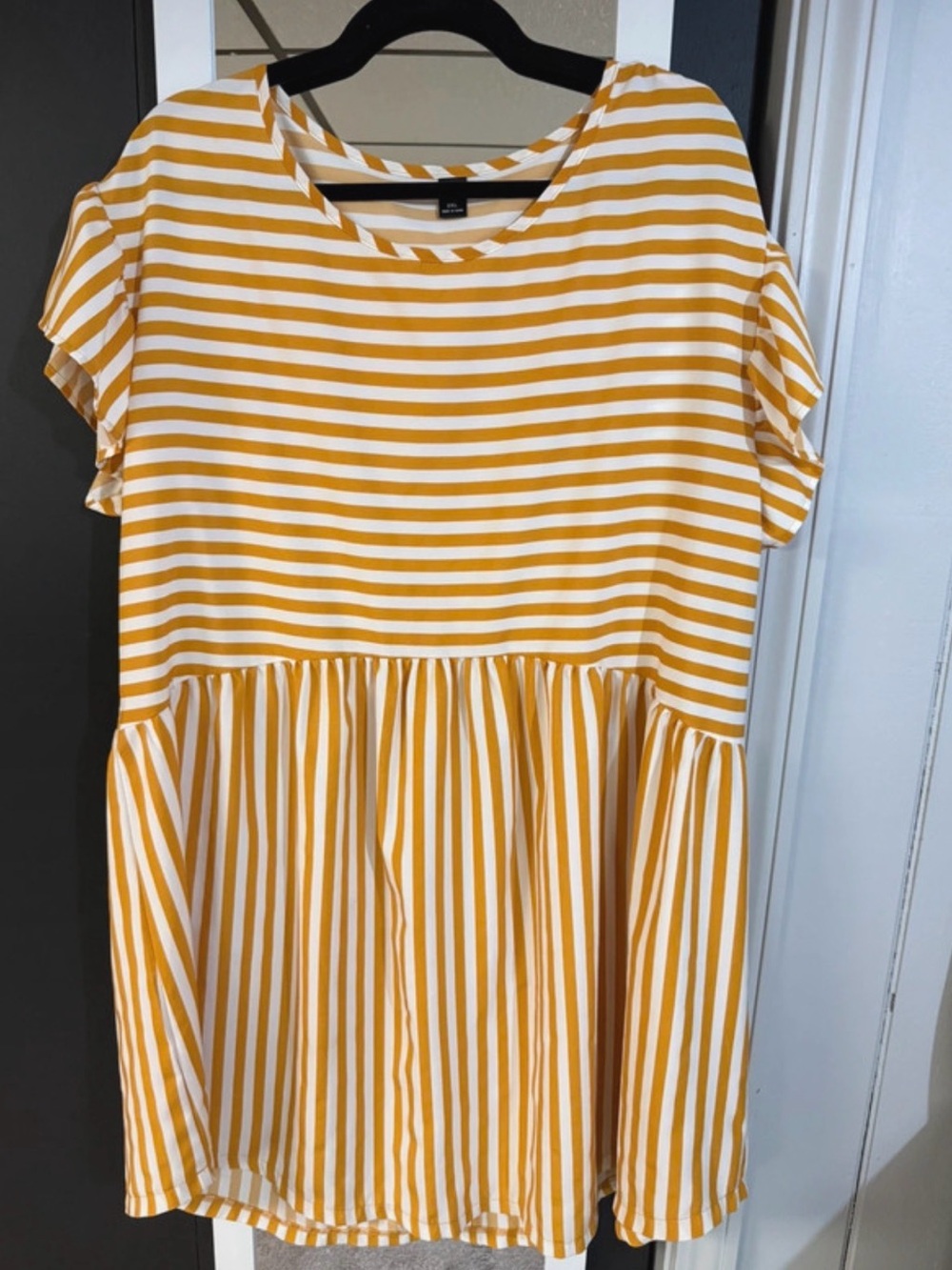 SHEIN Yellow & White Striped Tiered Mini Dress